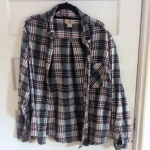 Woolrich Black, White + Red Plaid Flannel Shirt